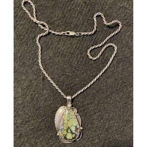 Sterling Silver Necklace Carico Lake Green Turquoise Pendant HTF Italy 16” Chain